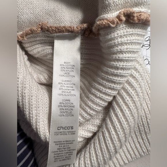 Chico's Women's Christina Lace Front V-Neck Sweater Size Large Petite Neutral - Picture 8 of 8